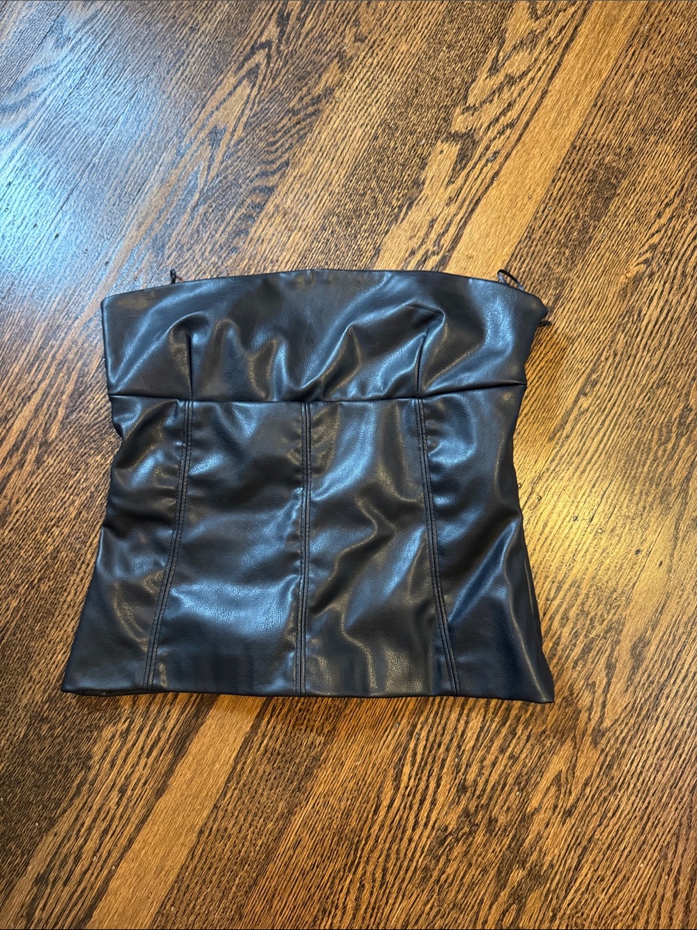 Zara Faux Leather Strapless Bustier Top — Black